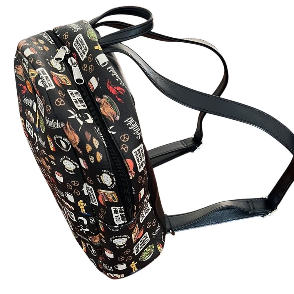 Funko Seinfeld Black Food Print Backpack Purse Faux Leather - Picture 4 of 12